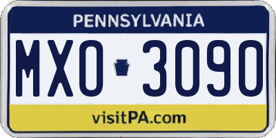 PA license plate MXO3090