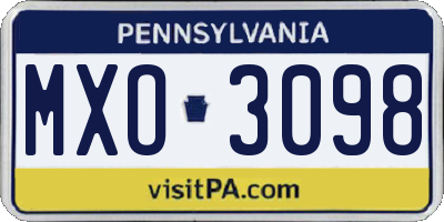 PA license plate MXO3098