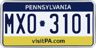 PA license plate MXO3101