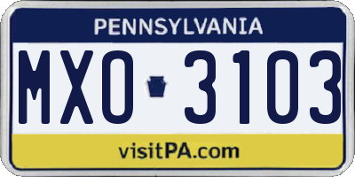 PA license plate MXO3103