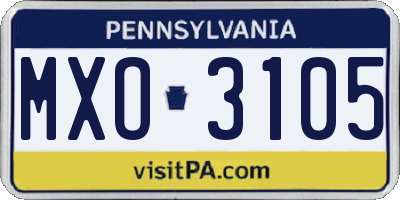 PA license plate MXO3105
