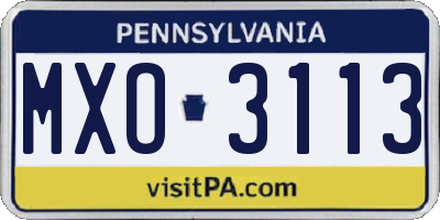 PA license plate MXO3113