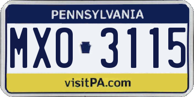 PA license plate MXO3115