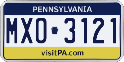 PA license plate MXO3121