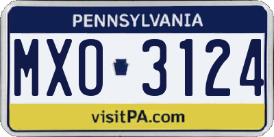 PA license plate MXO3124