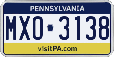 PA license plate MXO3138