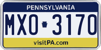 PA license plate MXO3170