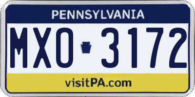 PA license plate MXO3172