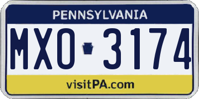 PA license plate MXO3174