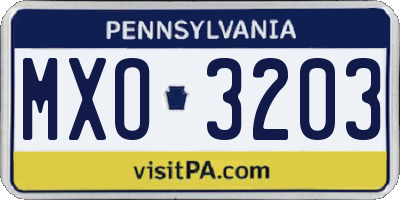 PA license plate MXO3203