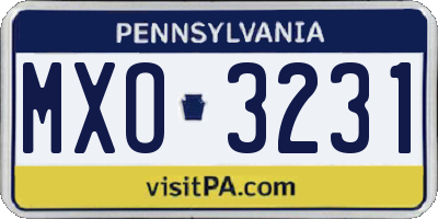 PA license plate MXO3231