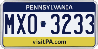 PA license plate MXO3233