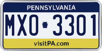 PA license plate MXO3301