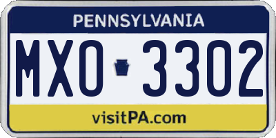 PA license plate MXO3302