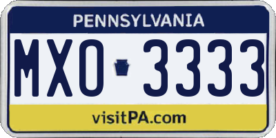 PA license plate MXO3333