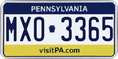 PA license plate MXO3365