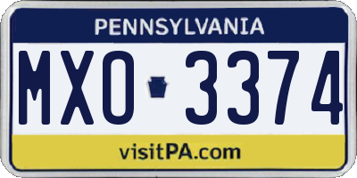 PA license plate MXO3374