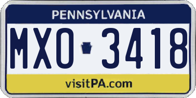 PA license plate MXO3418