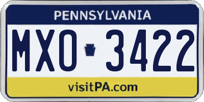 PA license plate MXO3422