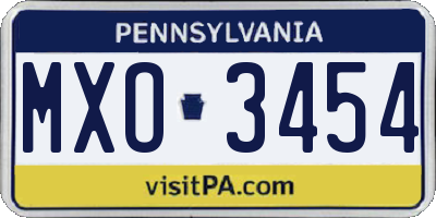 PA license plate MXO3454