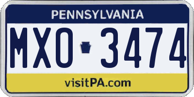 PA license plate MXO3474