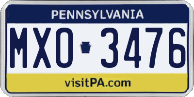 PA license plate MXO3476