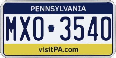 PA license plate MXO3540