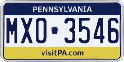 PA license plate MXO3546
