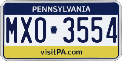 PA license plate MXO3554