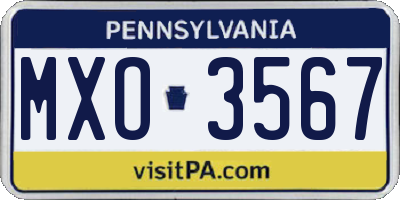 PA license plate MXO3567
