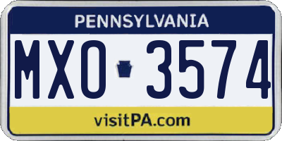 PA license plate MXO3574