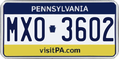 PA license plate MXO3602