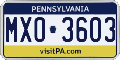 PA license plate MXO3603