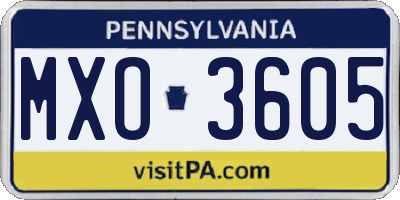 PA license plate MXO3605