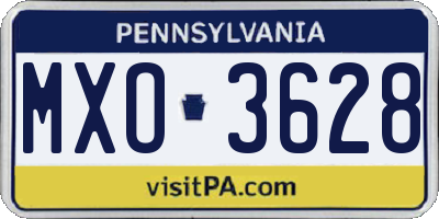 PA license plate MXO3628