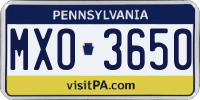 PA license plate MXO3650