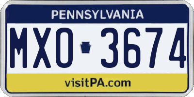 PA license plate MXO3674