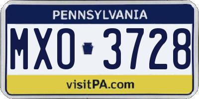 PA license plate MXO3728