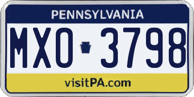 PA license plate MXO3798