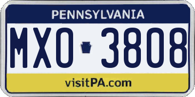 PA license plate MXO3808