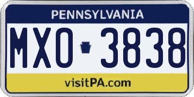 PA license plate MXO3838