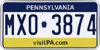 PA license plate MXO3874