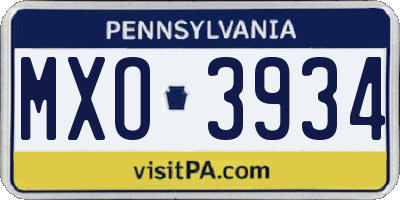 PA license plate MXO3934