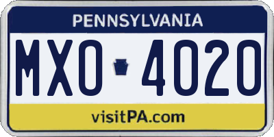 PA license plate MXO4020