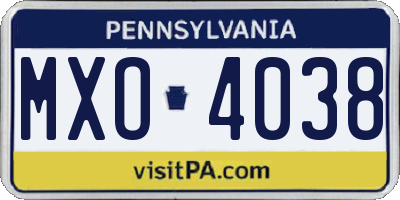 PA license plate MXO4038