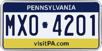 PA license plate MXO4201
