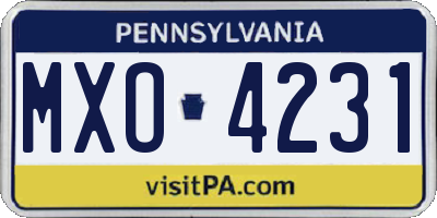 PA license plate MXO4231