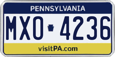 PA license plate MXO4236