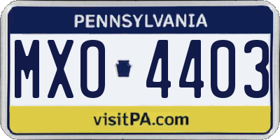 PA license plate MXO4403