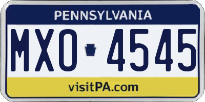 PA license plate MXO4545